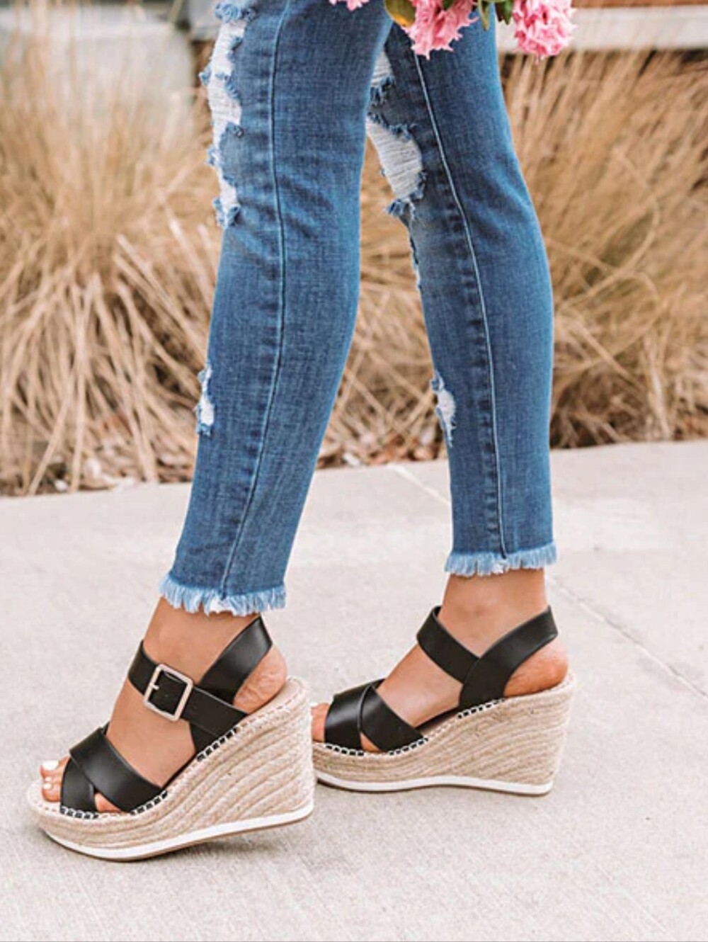 Black Wedge Sandals